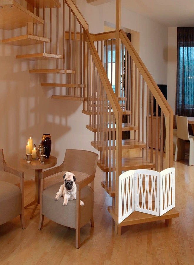 Etna Wooden Pet Gate, Foldable and Freestanding, For Indoor Home and Office Use. Keeps Pets Safe [White Cascade Wave Decorative Design. Easy Set Up, No Tools Required] - Image 5